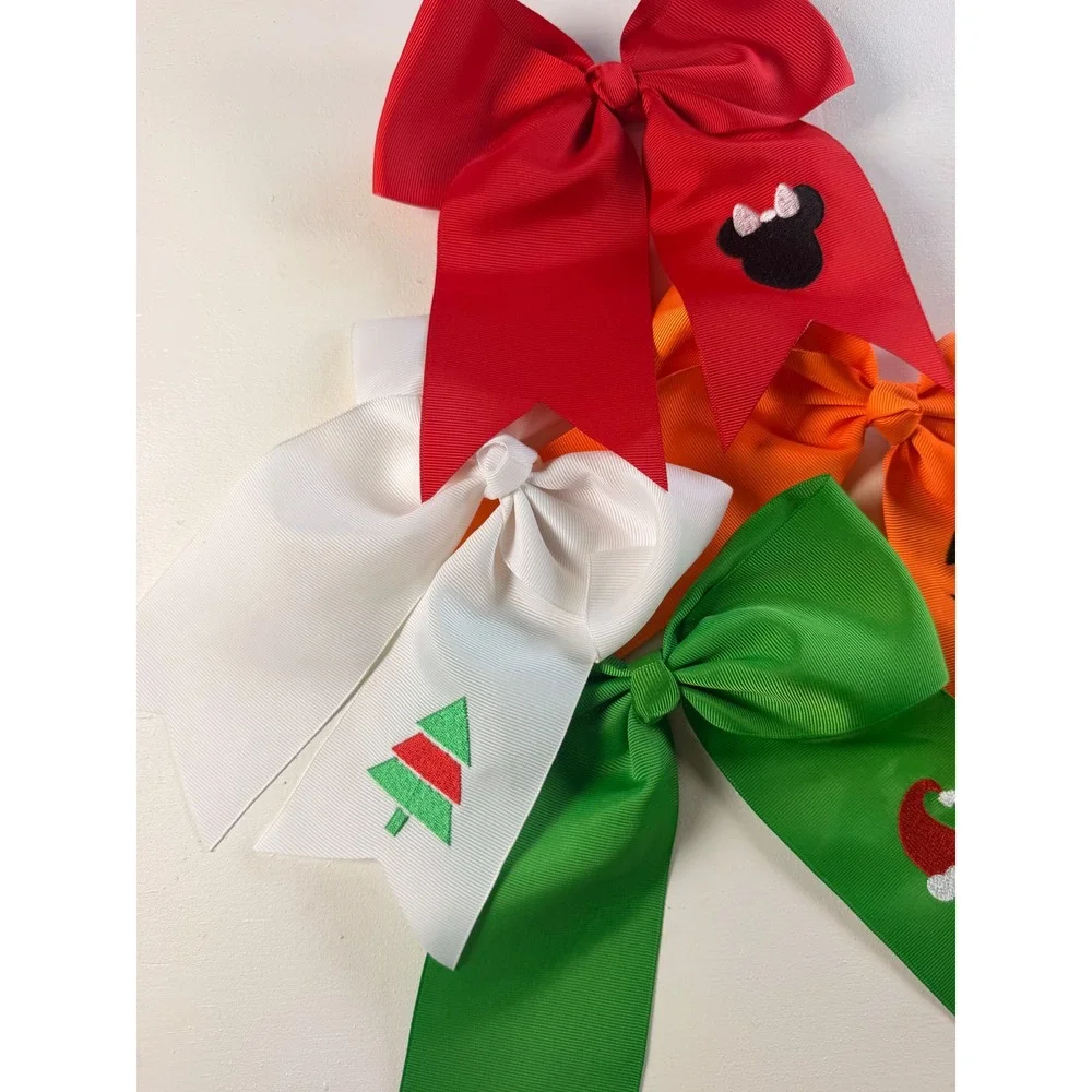 Holiday Hair Bows Kids OS Multicolor Y2K Festive Embroidered 4pc Set